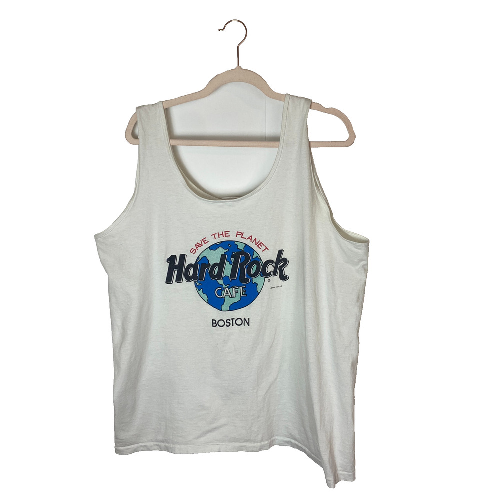 Vtg 1991 Hard Rock Cafe Tank Top Sz XL Boston Save the Planet White READ